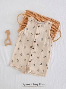 Cozy Pixies Baby Boy Cartoon Coconut Tree Pattern Round Neck Sleeveless Romper Shorts, Casual And Versatile - Apricot - View 4
