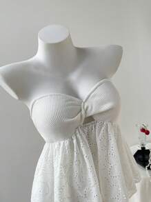 SHEIN Unity 女士性感简约性感夏日度假简约提花镂空拼接纹理针织抹胸 - 白色 - 查看 5