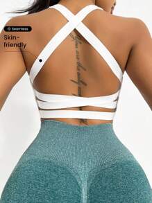 Gameset SHEIN Sport Crisscross Backless Sports Bra - White - View 1