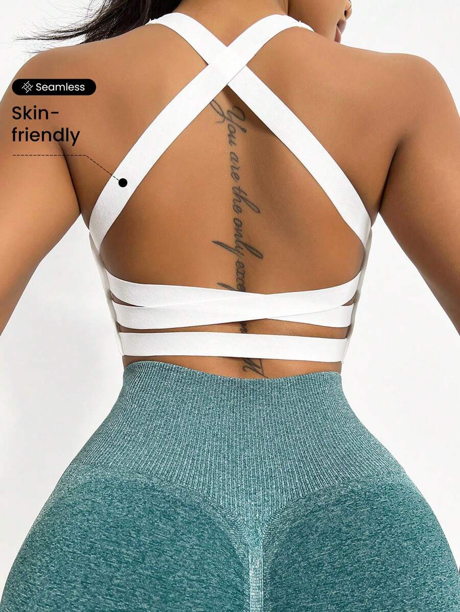 Gameset SHEIN Sport Crisscross Backless Sports Bra - White - View 1