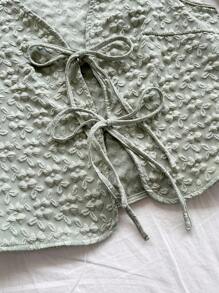 Soleia Áo len cardigan nữ cổ chữ V, buộc phía trước, vải họa tiết thường ngày, màu vàng, thích hợp cho mùa thu/đông - màu xanh lá - Xem 6