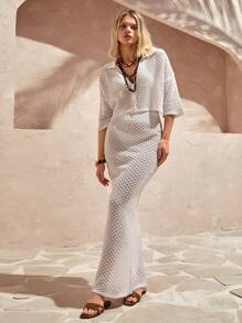 EURMUSE Boho Bohemia Women's Clothing Women Summer Clothes Women Shirt Blouse And Skirt Two Pieces Outfit Cover Up Vacation Seaside Holiday, Suitable For Everyday, Out Of The Street, Holiday And Other Occasions To Wear,For Summer Beach Vacation Beach Vacation Outfit Concert Outfit Women - White - View 4