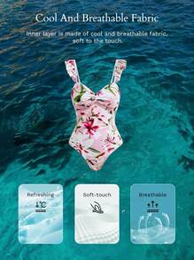 MOTF PREMIUM FLORAL PRINT TWIST ONE-PIECE SWIMSUIT FOR SUMMER BEACH VACATION - Multicolor - View 7