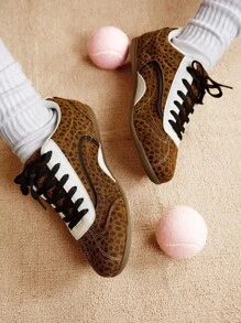 CUCCOO EASI Women's Vintage Low Toe Trainers Casual Sports Shoes, Leopard Print Trainers