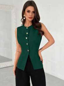 Firerie Women's Elegant Heart Metal Decor Lightweight Jacket, Spring/Summer New Arrival - Dark Green - View 5