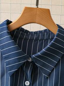 SHEIN LUNE Women Plus Size Striped Print Front Button Drawstring Long Sleeve Blouse Fall Cloth For Women