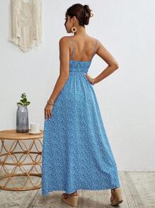 SHEIN VCAY Váy dây thường ngày in hoa đi nghỉ cho nữ - Xanh đậm - Xem 2