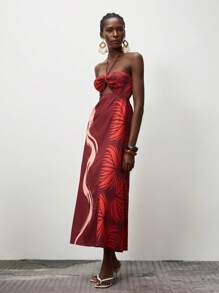 Lumivelle Women's Elegant Floral Print Beach Dress - Rust Brown - View 6
