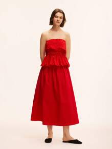 SHEIN Unity Women's Fashion Solid Color Hollow Out Embroidery Tube Top - Red - View 1