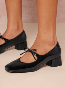 SHUZIA 女士新款复古优雅踝带玛丽珍高跟鞋 - 黑色 - 查看 2