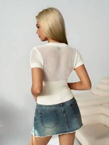 SHEIN EZwear Women Thin Casual Short Sleeves Cardigan, Minimalist Fashion, Suitable For Summer - Apricot - View 2