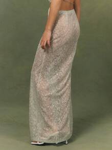 MUSERA 低腰纹理亮片蕾丝俱乐部优雅长裙，仅限夏季度假穿着，性感迷人 - 綠色 - 查看 3