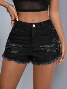 SHEIN PETITE Shorts in jeans casual con orli consumati e slavati