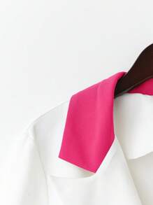 SHEIN Clasi Women's Contrast Color Splice Jacket + Pleated Skirt Suit Set - Hot Pink - View 3