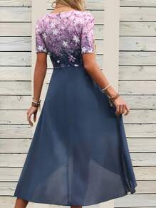 EMERY ROSE Women's Casual Vacation Patchwork Print Dress - Navy Blue - View 2