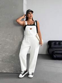 SHEIN ICON Plus Size Women's Casual Distressed Denim Jumpsuit With Suspender