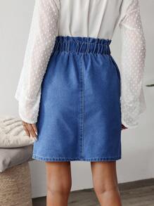 EMERY ROSE Women's Summer Casual Drawstring Waist Denim Mini Skirt - Medium Wash - View 2