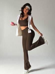 Easithlete 背心和长裤 运动套装 健身套装 女士健身套装 - 咖啡棕 - 查看 1