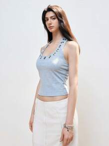 LYSMO Damen ärmelloses, perforiertes Trägertop mit figurbetonter Passform, Sommer