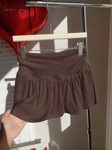 Comfortcana Women Simple Solid Color Ruffle Hem A-Line Skirt