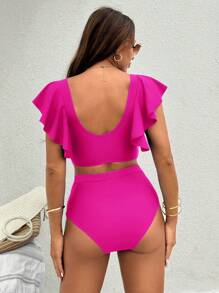 Swim Chiccia Bộ đồ bơi đi biển/hồ bơi màu trơn dành cho nữ - Màu Hồng Tươi - Xem 2