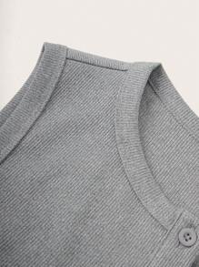 SHEIN BASICS Plus Size Solid Color Knitted Fitted Tank Top - Light Grey - View 3
