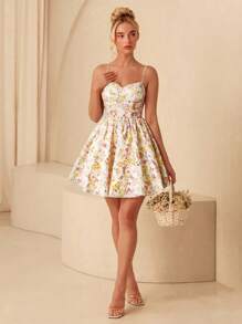 Glamine Spring & Summer Romantic Holiday Floral Lace Decorative Suspender Gathered A-Hem Fluffy Women's Mini Dresses,Summer Women Dresses Back To School Sundress, Spring Dress&Summer Dress,White Women Dresses Shein Frenchy Wedding Guest Summer Cute Dresses - Multicolor - View 2