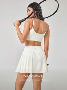 GLOWMODE Falda con pantalones cortos incorporados, control del abdomen, plisada a los lados, de secado rápido y con absorción de sudor, con bolsillos laterales y agarre antideslizante, apta para tenis, golf, pickleball y uso diario - Blanco - Ver 3