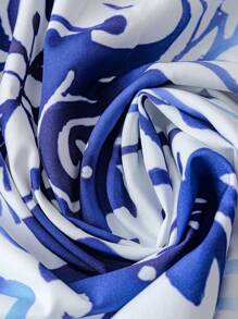 SHEIN LUNE Best-Selling Original Blue & White Floral Digital Printed Halter Backless A-Line Sexy Slimming Dress With Neck Tie Decoration, Sleeveless Elegant Vacation Casual Dress, Suitable For Music Festival, Valentine's Day, Thanksgiving, Casual Gathering, Beach Resort, Park Picnic, Daily Wear. Comfortable And Opaque Fabric, High Cost-Effective.