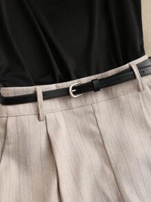 Franclia Women's Fashion Everyday Casual Black Camisole & Loose Striped Khaki Wide Leg Bermuda Shorts Set, Spring/Summer - Black - View 6