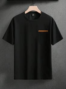 Manfinity Homme Conjunto de 3 camisetas casuales de manga corta con bolsillo y bloqueo de color para hombre, camisetas casuales de verano para hombres