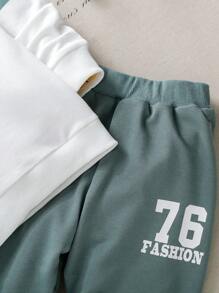 SHEIN 6 件套年轻男孩休闲运动学院街头可爱 76 数字和字母运动衫 + 裤子，适合日常穿着、上学、郊游、运动、春秋 - 彩色 - 查看 5