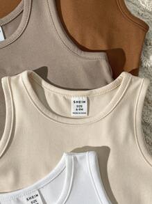 SHEIN Vintaside Kids 10件套男女宝宝夏季套装，黑色、白色、灰色、蓝色、灰绿色圆领上衣搭配宽松短裤，简约风格，适合户外玩耍和日常休闲穿着，幼儿宝宝适用。 - 彩色 - 查看 4