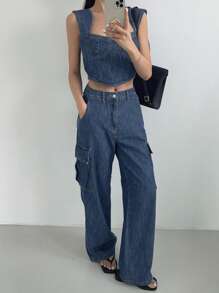 DAZY Jeans casual da donna in denim, semplici e alla moda, adatti per l'estate