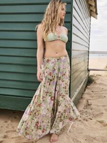 Aralina 夏季波西米亚风花卉印花多层抽绳腰部度假超长沙滩裙 - 彩色 - 查看 1