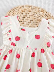 Cozy Pixies Baby Girl Strawberry Pattern Square Collar Ruffled Waist Dress - Multicolor - View 7