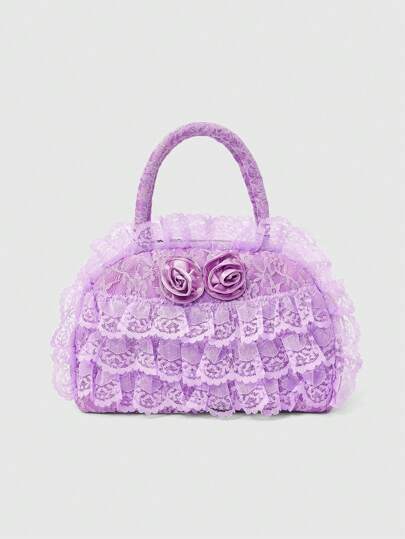 ROMWE Goth 时尚优雅蕾丝 3D 花朵装饰手提包