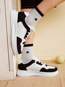 CUCCOO EASI Women's Fashionable Versatile Thick Sole Lace-Up Platform Casual Sneakers, Water-Resistant, Suitable For Students, Spring & Autumn Tainers - Black - View 4