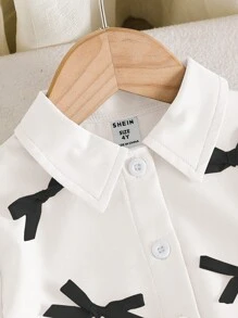 SHEIN 2 件套短袖纯色拼色装饰上衣和迷你裙套装，适合年轻女孩