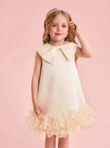 Abito elegante e carino da ragazza, in raso e organza con decorazione a fiocco, per l'estate - Albicocca - Visualizzare 1