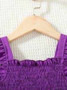 SHEIN Young Girl Casual Solid Color Hollow-Out Purple Dress Sundress, Summer