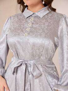 Graceveil 1pc Elegant Plus Size Women Dress With Pearl & Diamond Decor, High-End Chic Style - Grey - View 5