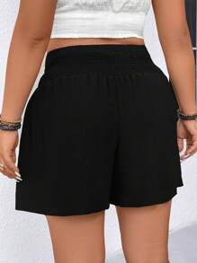 SHEIN LUNE 大码度假休闲纯色抽绳阔腿短裤