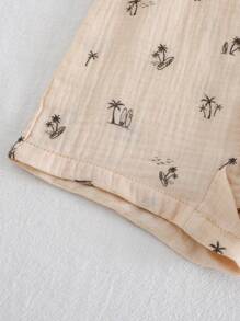 Cozy Pixies Baby Boy Cartoon Coconut Tree Pattern Round Neck Sleeveless Romper Shorts, Casual And Versatile - Apricot - View 7