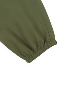 Manfinity Homme Pantalones casuales sueltos de unicolor con bolsillos cargo y cordón en la cintura para hombres