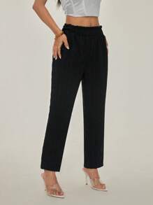 SHEIN PETITE Quần ống côn đơn giản, đa năng, màu trơn dành cho nữ - màu đen - Xem 7