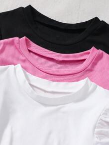 SHEIN Sparklyn 3 件套女童休闲短款盖袖连体裤 - 彩色 - 查看 3