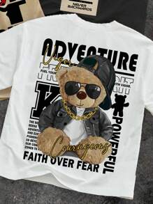 SHEIN 3pcs/Set Teens Boys' Casual Crew Neck Short Sleeve T-Shirts In White, Black, And Khaki, Suitable For Summer