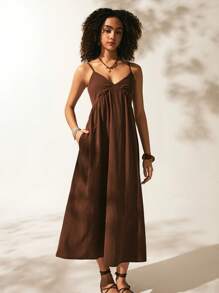 Easelle Solid Cami Dress - Rust Brown - View 6