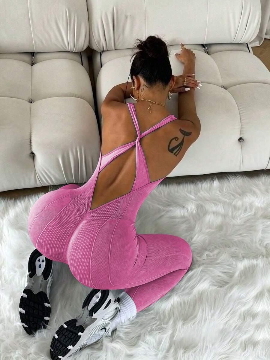 Dewbera 女士无袖扭背日常健身连体裤